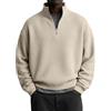 generic Maglione da uomo con zip a tre quarti, in maglia leggera, a maniche lunghe, con collo a polo, a girocollo, casual, con zip, in maglia, Beige, 4XL