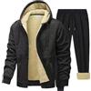 Generisch Tuta invernale da uomo, foderata, pantaloni Lanagrmhose Set tinta unita, fodera in pile, semplicità, con cappuccio e lana d'agnello, pantaloni termici da uomo, 2 pezzi, top e pantaloni