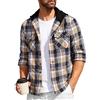 SwissWell Camicia Uomo Flanella Felpe Uomo Camicia a Quadri Manica Lunga Casual Camicia con Cappuccio Blu-Beige XL