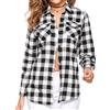 Aottori Camicia Donna a Quadri Cotone Bianco Nero XXL