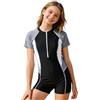 Generisch Costume da bagno intero da bambina, con cerniera frontale, a maniche lunghe, copertura completa, protezione solare, da spiaggia, Nero , 13-14 Anni