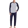 KBOPLEMQ Pigiama da uomo lungo in cotone, due pezzi, girocollo, patchwork, biancheria da notte da uomo, con maniche lunghe e pantaloni da sonno, morbido e traspirante, O blu navy, L
