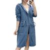 Generic Giacca di jeans da donna, giacca lunga in denim con cappuccio e trench, di jeans con coulisse