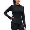 IECCP Maglia termica da donna in pile a maniche lunghe, per allenamento, corsa, atletica, con fori per il pollice, tasca con cerniera