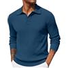 PODOLIXIA Polo da uomo a maniche lunghe, in cotone, con colletto polo, a maglia, da golf, elegante, a maniche lunghe, per ufficio, lavoro, lavoro, a maniche lunghe, Blu marino, L