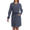 Mnamo Accappatoio da donna in spugna, a righe, con cappuccio, chiusura lampo, maniche lunghe, blu scuro / bianco, S