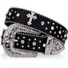 YRTHFJTJ Cintura elastica, Cinture da donna Cintura Cintura con rivetti a croce nera Fibbia incisa Decorazione con strass Cintura in PU Cintura for jeans hip-hop Cintura for pantaloni da cowboy punk Cinture da