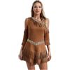 Sywiyi Abito da donna indiano in pelle scamosciata, mini abito con nappe, con scaldamuscoli, per Halloween, costume occidentale
