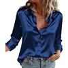 Zeagoo Camicia Donna in Raso Elegante Blusa Scollo a V Seta Camicetta Blu M