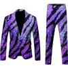 Generisch Tuta da uomo, 2 pezzi, set da discoteca, giacca e pantaloni, con paillettes, stampa per palla da discoteca, feste, carnevale, discoteca, matrimonio, festa a tema, abito da discoteca, anni '80