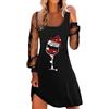 Generico Vestito Natale Donna Abito con Natalizio Stampa Elegante Manica Lunga Vestiti al Ginocchio Inverno Abiti Natalizio da Party Festa Cocktail Vestito Abito da Sera Vestiti Natale Donna
