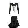 Generic JJDFW - Costume da ballo latino con spalle scoperte, top con volant, per danza latina, abbigliamento da performance per samba e tango, set da donna, 2 pezzi, S