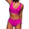 CheChury Costume da Bagno Sexy Donna Imbottito Push Up Vita Alta in Due Pezzi Classico Regolabile Costume da Bagno Incrociato Scollo a V Bikini Push Up Imbottito Beachwear Vacanza