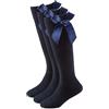 VEARZ® 3, 6 paia di calzini alti al ginocchio per bambine - Back to School Cotton Rich Fluffy Ribbon Bow Knee Long Sock per ragazze 2-14 anni, Confezione da 3 - Navy, 7-10 Years