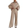 Generico Completo di Lana Donna Eleganti Complete 2 Pezzi in Maglia Casual Tuta Maglione Maniche Lunghe e Pantaloni in Vita a Gamba Larga Completi Sportivi Autunnale Invernale Set Lavorati Offerte