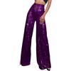 Celanisai Pantaloni da donna a vita alta con paillette glitterate metallizzate, con gamba dritta, per clubwear e feste