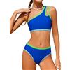 Amissz Costume da Bagno per Ragazze, Bikini Due Pezzi, Monospalla, Costume da Bagno con Imbottitura per il Seno, Color Block, 7-16 Anni, Blu reale, 11-12 jaar