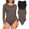 TOMEEK Body Donna Elegante Manica Lunga Bodysuit Intimo Modellante Donna Contenitive Scollo Rotondo Sexy Shapewear Invisibile Perizoma Pancia Piatta Shaper(Nero+ Marrone,S)