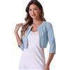 Allegra K Top Donna Coprispalle Maniche 3 4 Cardigan Corto Aperto Davanti Pieghe Senza Colletto Azzurro S