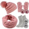 CheChury Cappelli Invernali Sciarpa Donna Invernale Berretto a Maglia con Sciarpa Beanie Collo della Ciarpa Guanti Touch Screen all'aperto Jogging Sci, 4 Pezzi