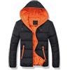 Generic Giacca da uomo con cappuccio piumino invernale calda a blocchi di colore impermeabile ispessita in cotone imbottito parka con cerniera completa giacca da neve da sci, Nero , M
