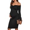 Havejoy Abito Maternity Servizio Fotografico Midi Vestito Spalle Scoperte Maniche Lunghe Abiti Donna Corti Aderenti Vestiti Premaman Primaverile Vestitino Stretto da Cerimonia Bodycon Dress Clubwear
