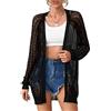 XuBa - Cardigan da donna estivo, leggero, sottile, a maglia a crochet, a maniche lunghe, per la spiaggia, cover up, Nero , XXL