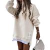 ThiCc Abito da donna oversize in felpa, casual, girocollo, a maniche lunghe, con cerniera, spacchi laterali, comodo, vestibilità ampia, mini abito alla moda, abbigliamento quotidiano