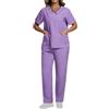 HAOLEI Donna Divisa Sanitaria Scollo a V Senza Taglio Unisex Elastica Uniforme Sanitaria Set con Casacca e Pantalone Divise Sanitarie Divisa Infermiere Scrub Medico Donna Divise Estetista Uniforme