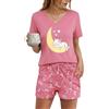 Litherday Pigiama Donna Estivo Scollo V Stampato Shorts Rosa Luna M