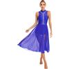 inhzoy Donne Lirico Vestito da Ballo Lirico Moderno Contemporaneo Senza Maniche Vestito da Danza Classica Moderna Costume da Danza Tango Standard Dancewear Perofrmance Blu Reale L