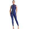 inlzdz Tuta Intera Pattinaggio Artistico Bambina Senza Maniche Mesh Body Danza Classica Leotards con Paillettes Bodysuit da Ballo Latino Competizione Dancewear Blu S