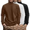 Ficerd Confezione da 3 Magliette a Collo Alto da Uomo Taglie Forti, Magliette a Maniche Lunghe in Cotone, Maglietta Ampia(Nero, Bianco, Marrone,4XL)