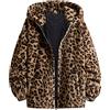 Duohropke Cappotto leopardato da donna Teddy Plush Parka pelliccia artificiale con tasca Fuzzy Warm Coat Autunno Inverno Manica lunga Giacca invernale Donna Oversize Outwear Casual Faux Fur Giacca Leo