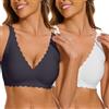 CheChury Reggiseno Donna Push Up Senza Ferretto Senza Cuciture Scollo a V Comodo Imbottito Nero+bianco XL