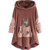 EGSDMNVSQ Felpa con cappuccio Donna Felpa con cappuccio con stampa gatto Accogliente Maglione in pile Caldo Grandi Taglie Inverno Giacca Teddy Casual Peluche Felpa con cappuccio Carino Pullover Lunghe Felpe
