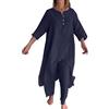 Generic Donne Tinta unita Cotone Lino Casual Manica Lunga Top Gamba Larga Pantaloni Set Sera Elegante Abito, Marina Militare, 3XL