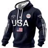 Generic Felpe da uomo con cappuccio American 250Th Anniversary Waffle Knit USA Flag Felpa a maniche lunghe Pullover Top Moda con coulisse Felpe con tasche Plus Size Camicie casual, Marina Militare, XL