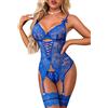 EVELIFE Set di lingerie sexy da donna in pizzo con polsini alla coscia, biancheria intima, babydoll con giarrettiera alla coscia senza calze