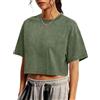 ALSOGO Crop Tops - Maglietta estiva oversize in cotone slavato acido da donna, scollo rotondo largo a pancia nuda, maglietta corta, Verde militare., L