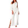 shownicer Tuta Lunga da Donna Jumpsuit Elegante Abito Cerimonia Maniche Corte Tute Monopezzi e Tutine Lunghe a Gamba Larga con Cintura Pantaloni Lungo Elegante Jumpsuit B Bianco XXL