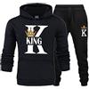 tinetill King Queen Maglione Tuta Sportiva 2 Pezzi Felpa con Cappuccio Coppia Tuta da Jogging Tuta per Il Tempo Libero Felpa con Cappuccio e Pantaloni Set per Coppie