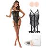 Ohmydear Sexy Teddy Bodysuit da Donna in Pizzo, Biancheria Intima Taglie Grandi, Erotico Body con Apertura in Pizzo, Set di Lingerie Dessous per la Romantica, M-L