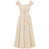 Rrongwn Abito medievale da donna in cotone, stile vintage, per feste e serata, beige.