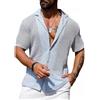 babao Camicia a Maniche Corte Lavorata all'Uncinetto da Uomo Camicia Casual Lavorata a Maglia abbottonata da Uomo Cardigan in Maglia scavata