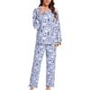 CHUNG Set di pigiami da donna in cotone spazzolato a maniche lunghe con bottoni, top e pantaloni in flanella per dormire, comodi e caldi per l'inverno, taglie forti, Panda blu., S