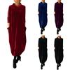 Generic Vestiti lunghi in velluto per donna, abito da festa a maniche lunghe tinta unita, abito da cocktail elegante con scollo tondo, abiti lunghi larghi da donna, abito tunica, abiti casual plus size con