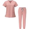 Meichoon Tuta Medica Top a Maniche Corte con Scollo a V e 3 Tasche Pantaloni Aderenti ad Asciugatura Rapida Vari Colori e Taglie Unisex DK05