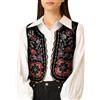 Generico Gilet Donna Gilet Donna Elegante in Lino con Ricami Floreali - Cardigan Aperto Lavorato all'Uncinetto, Perfetto per Look Bohémien