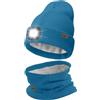 ATNKE LED Cappello con Luce e Sciarpe Abito, USB Ricaricabile 4 LED Luce Cappello da Corsa Invernale Calda Pile Foderato Scalda Collo e Berretto Lavorato Maglia Regali per Uomo e Donna/Peacock Blue